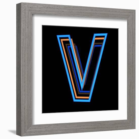 Glowing Letter V Isolated On Black Background-Andriy Zholudyev-Framed Art Print