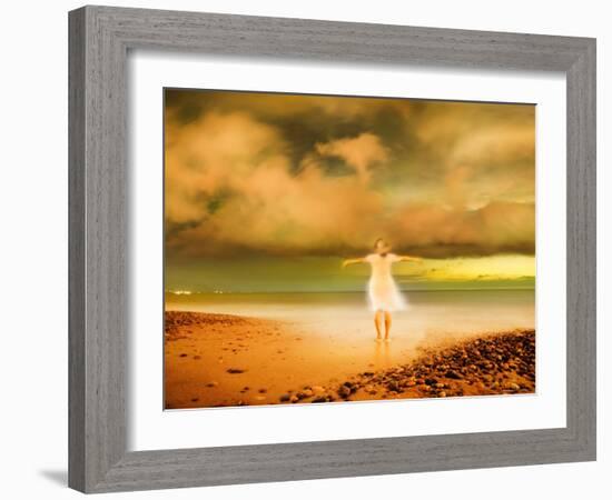 Glowing Woman Standing on the Beach-Jan Lakey-Framed Photographic Print