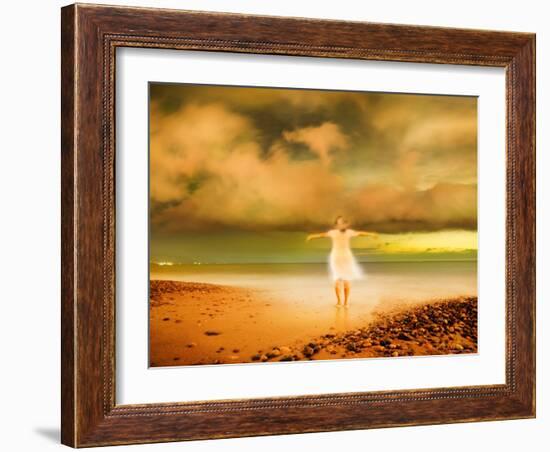 Glowing Woman Standing on the Beach-Jan Lakey-Framed Photographic Print