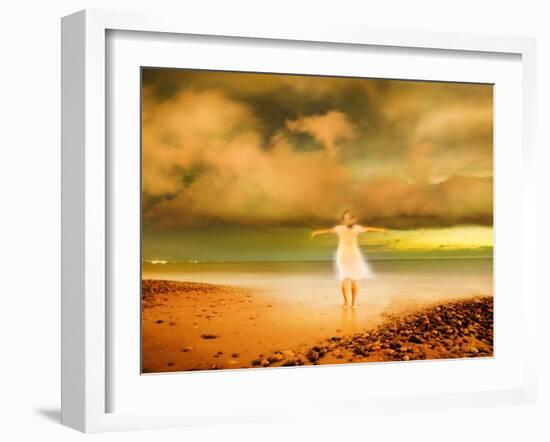 Glowing Woman Standing on the Beach-Jan Lakey-Framed Photographic Print