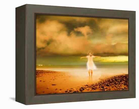 Glowing Woman Standing on the Beach-Jan Lakey-Framed Premier Image Canvas