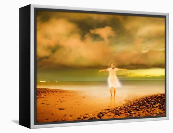 Glowing Woman Standing on the Beach-Jan Lakey-Framed Premier Image Canvas