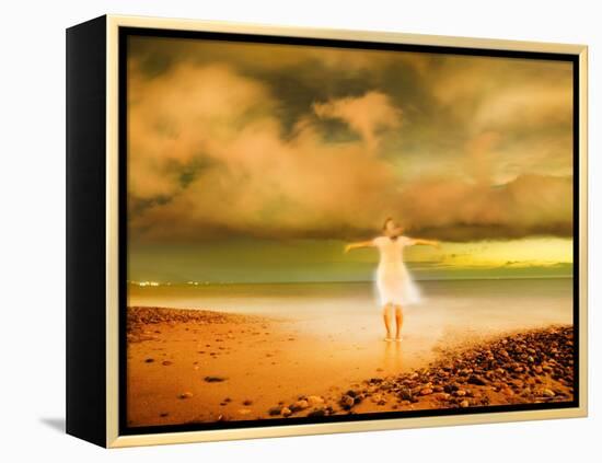 Glowing Woman Standing on the Beach-Jan Lakey-Framed Premier Image Canvas