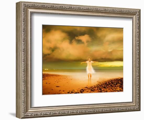 Glowing Woman Standing on the Beach-Jan Lakey-Framed Photographic Print