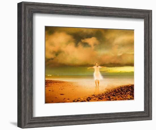 Glowing Woman Standing on the Beach-Jan Lakey-Framed Photographic Print