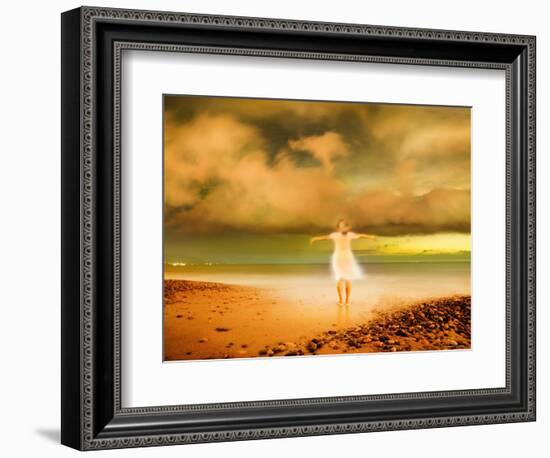 Glowing Woman Standing on the Beach-Jan Lakey-Framed Photographic Print