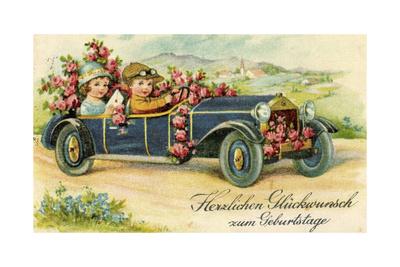 Gluckwunsch Geburtstag Automobil Blumen Kitsch Giclee Print Art Com