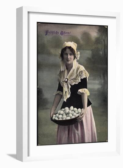 Glückwunsch, Geburtstag, Frau in Kleid, Eier Im Korb-null-Framed Giclee Print