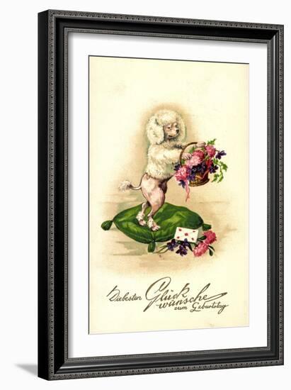 Glückwunsch Geburtstag, Pudel, Blumenkorb, Kissen, Brief-null-Framed Giclee Print