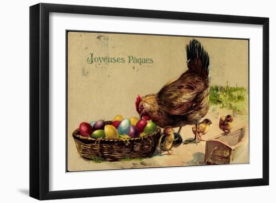 Glückwunsch Ostern, Henne Mit Küken, Ostereier-null-Framed Giclee Print