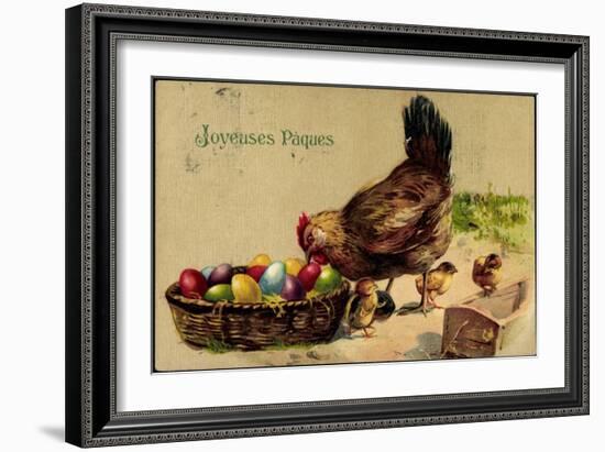 Glückwunsch Ostern, Henne Mit Küken, Ostereier-null-Framed Giclee Print