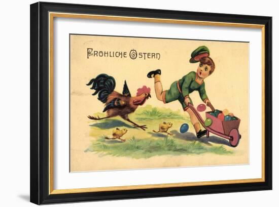 Glückwunsch Ostern, Kind, Ostereier, Küken, Hahn-null-Framed Giclee Print