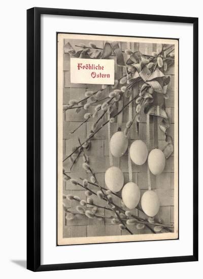 Glückwunsch Ostern, Ostereier an Weidenkätzchen-null-Framed Giclee Print