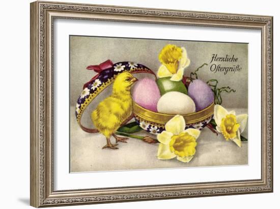 Glückwunsch Ostern, Ostereier, Küken, Blumen-null-Framed Giclee Print