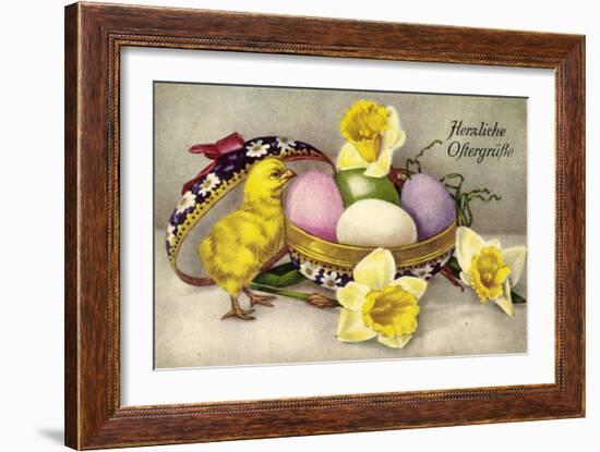 Glückwunsch Ostern, Ostereier, Küken, Blumen-null-Framed Giclee Print