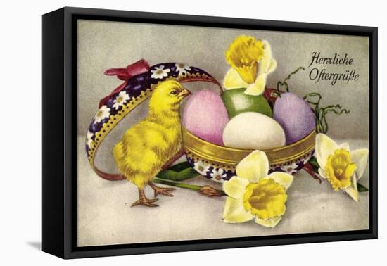 Glückwunsch Ostern, Ostereier, Küken, Blumen-null-Framed Premier Image Canvas