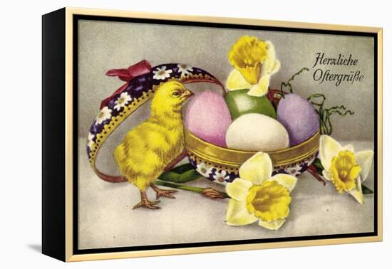 Glückwunsch Ostern, Ostereier, Küken, Blumen-null-Framed Premier Image Canvas