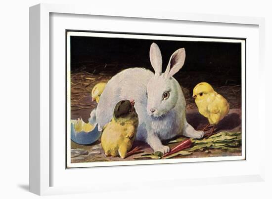 Glückwunsch Ostern, Osterhase Mit Küken-null-Framed Giclee Print