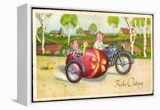 Glückwunsch Ostern, Pärchen Fährt in Einem Motorrad-null-Framed Premier Image Canvas