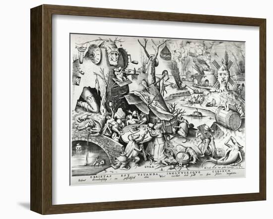 Gluttony, from the Seven Deadly Sins, Engraved by Pieter Van Der Heyden (C.1530-72) 1558-Pieter Bruegel the Elder-Framed Giclee Print