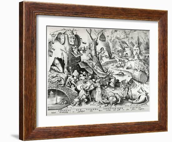 Gluttony, from the Seven Deadly Sins, Engraved by Pieter Van Der Heyden (C.1530-72) 1558-Pieter Bruegel the Elder-Framed Giclee Print