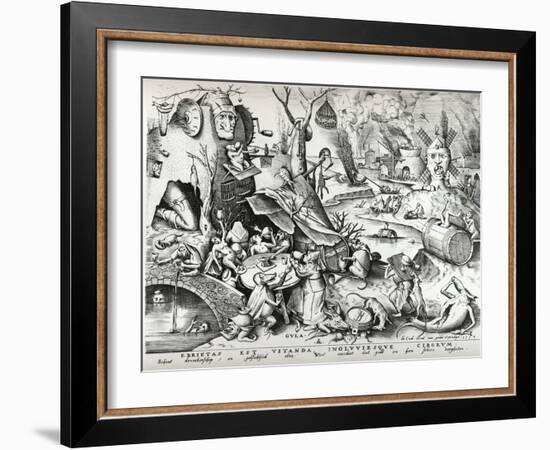 Gluttony, from the Seven Deadly Sins, Engraved by Pieter Van Der Heyden (C.1530-72) 1558-Pieter Bruegel the Elder-Framed Giclee Print