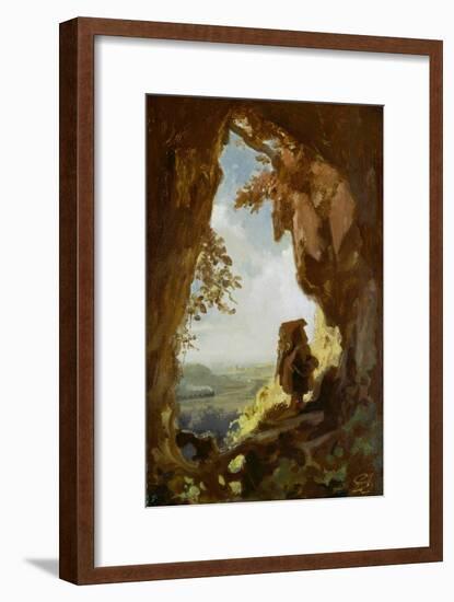 Gnom, von einer Höhle die erste Eisenbahn betrachtend-Carl Spitzweg-Framed Giclee Print