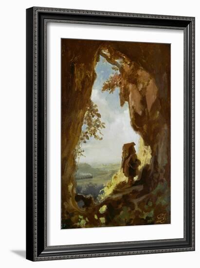 Gnom, von einer Höhle die erste Eisenbahn betrachtend-Carl Spitzweg-Framed Giclee Print