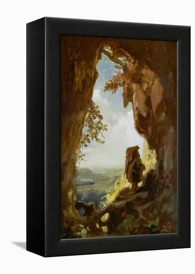 Gnom, von einer Höhle die erste Eisenbahn betrachtend-Carl Spitzweg-Framed Premier Image Canvas