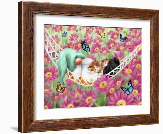Gnome with Cat Sleeping-MAKIKO-Framed Giclee Print