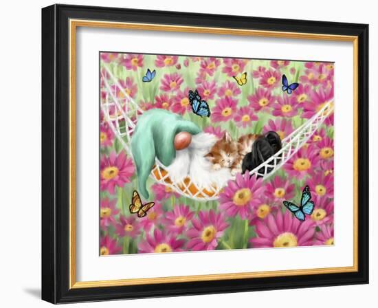 Gnome with Cat Sleeping-MAKIKO-Framed Giclee Print