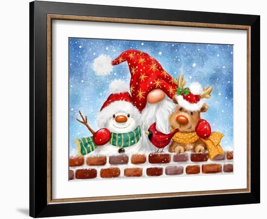 Gnome with Winter Friends-MAKIKO-Framed Giclee Print