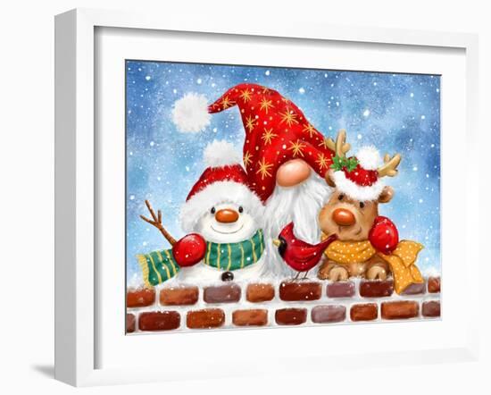 Gnome with Winter Friends-MAKIKO-Framed Giclee Print