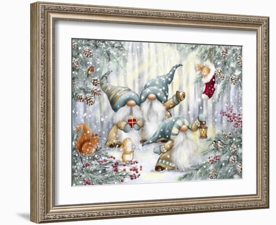 Gnomes in Snowy Forest-MAKIKO-Framed Giclee Print