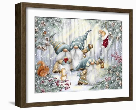 Gnomes in Snowy Forest-MAKIKO-Framed Giclee Print