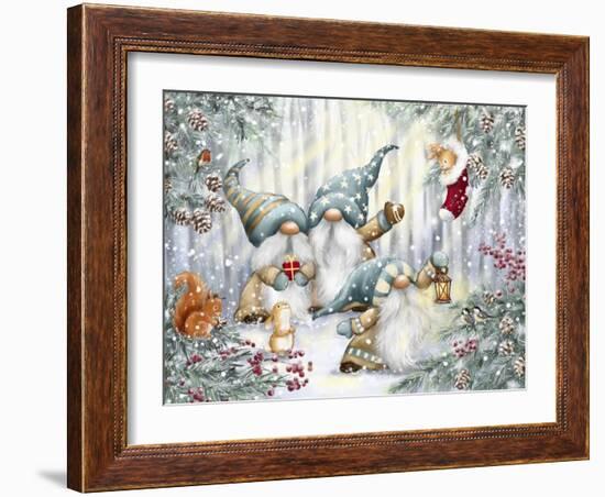 Gnomes in Snowy Forest-MAKIKO-Framed Giclee Print