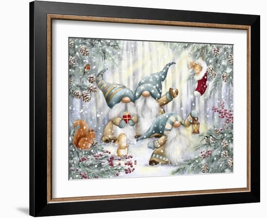 Gnomes in Snowy Forest-MAKIKO-Framed Giclee Print