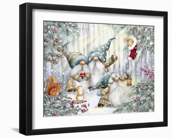 Gnomes in Snowy Forest-MAKIKO-Framed Giclee Print