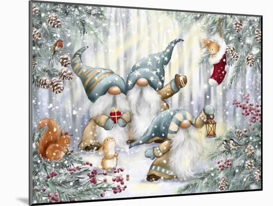 Gnomes in Snowy Forest-MAKIKO-Mounted Giclee Print
