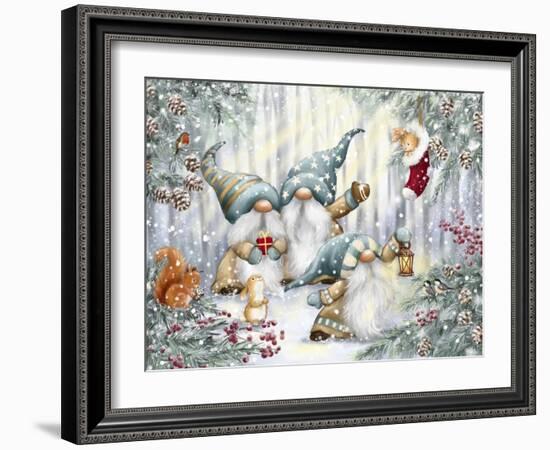 Gnomes in Snowy Forest-MAKIKO-Framed Giclee Print