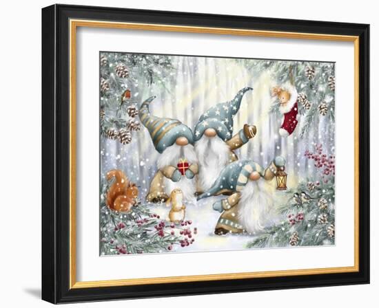 Gnomes in Snowy Forest-MAKIKO-Framed Giclee Print