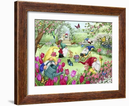 Gnomes in Spring Garden-MAKIKO-Framed Giclee Print