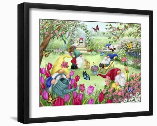 Gnomes in Spring Garden-MAKIKO-Framed Giclee Print