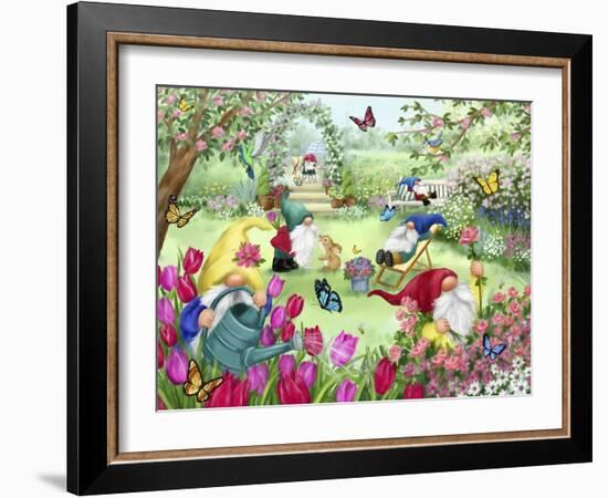 Gnomes in Spring Garden-MAKIKO-Framed Giclee Print