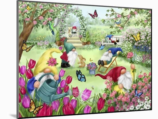 Gnomes in Spring Garden-MAKIKO-Mounted Giclee Print