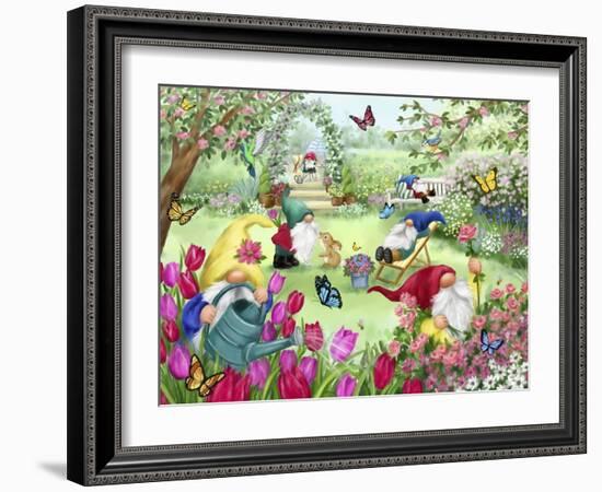 Gnomes in Spring Garden-MAKIKO-Framed Giclee Print