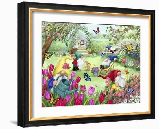 Gnomes in Spring Garden-MAKIKO-Framed Giclee Print