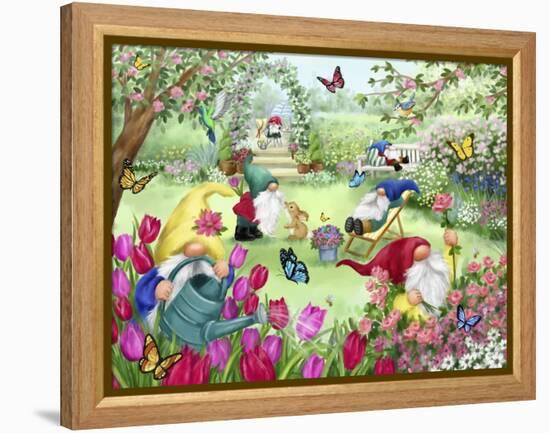 Gnomes in Spring Garden-MAKIKO-Framed Premier Image Canvas