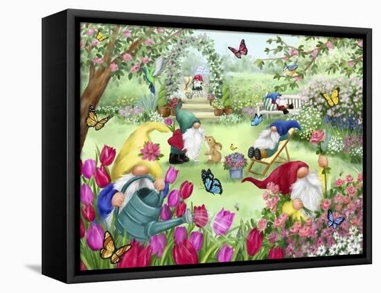 Gnomes in Spring Garden-MAKIKO-Framed Premier Image Canvas