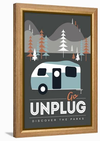 Go Unplug (Camper) - Discover the Parks-Lantern Press-Framed Stretched Canvas